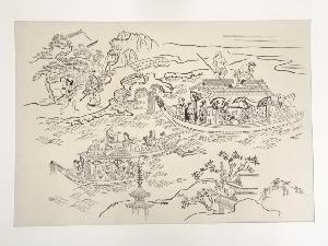 菱川師宣　墨田川の舟遊び　手摺浮世絵木版画